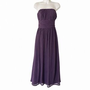Bill Levkoff Strapless Chiffon Bridesmaid Dress Purple Maxi Ruched Bodice XS
